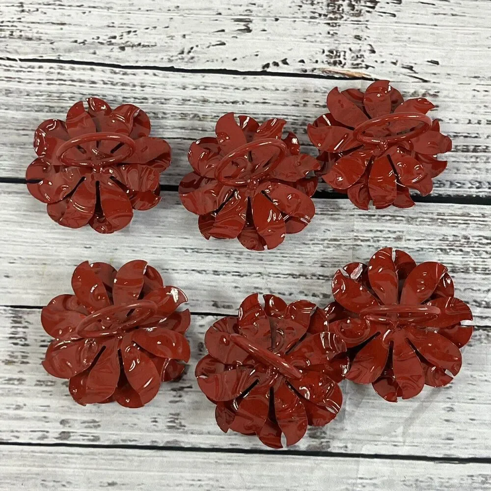 6 Pier 1 Metal Floral Sunflower Napkin Ring Holders Summer Fall Autumn Harvest